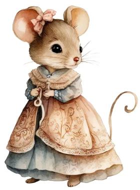 image of a cartoon mouse in a 19th Century dress